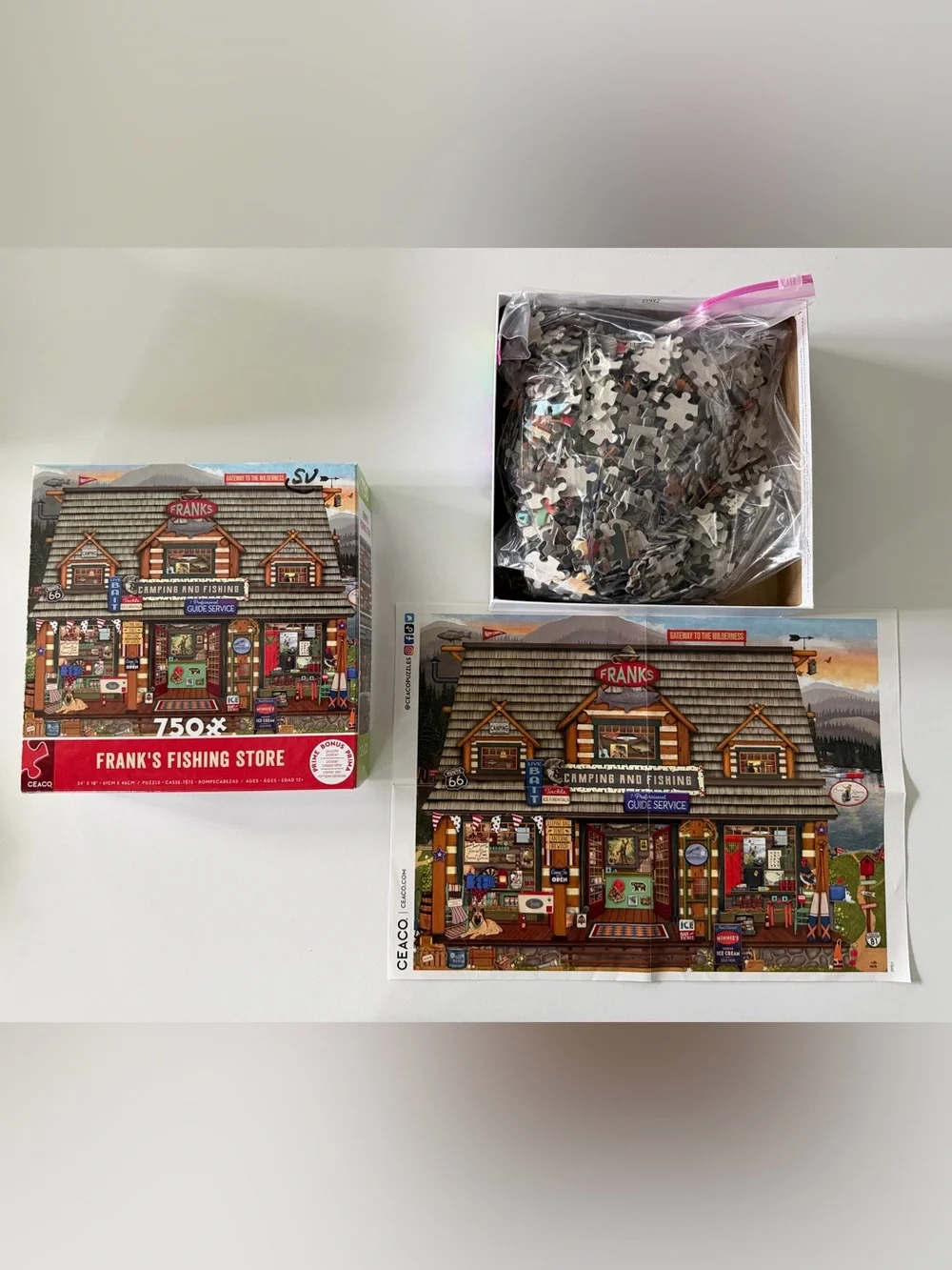 FRANK'S Fishing Store 750-Piece Puzzle - Colorful Cabin Design